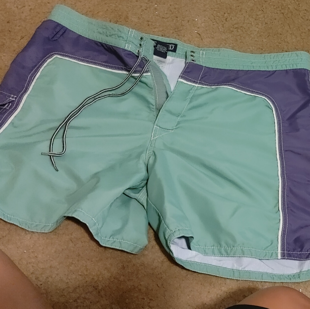 Retro vintage teal and purple swim shorts